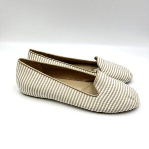 Talbots Womens Size 8 Tan‎ White Beige Stripe Slip On Flats Loafers Shoes